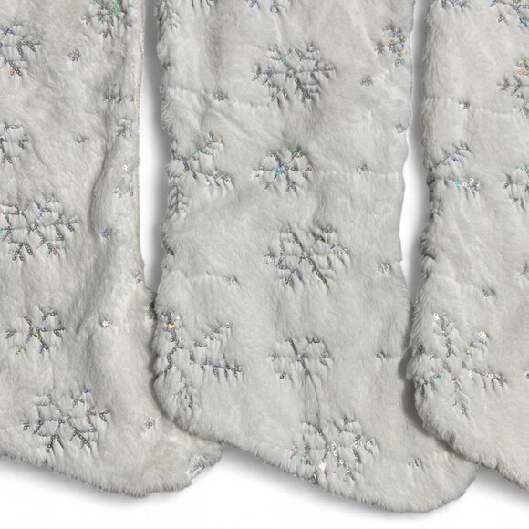 White Faux Fur Christmas Stockings Set of 3 – Snowflake Embroidery, Winter Decor - Picture 7 of 7